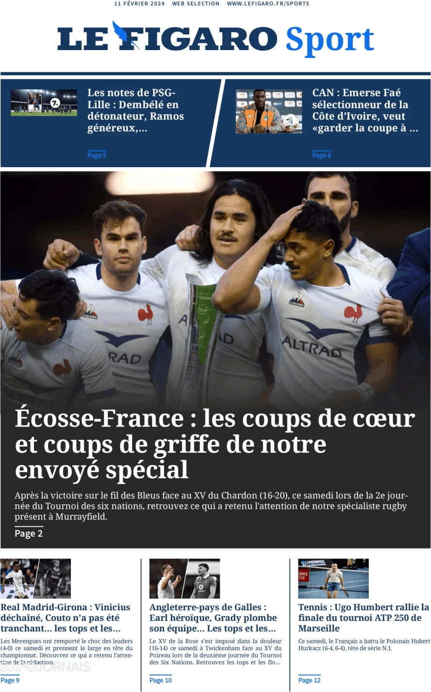 Le Figaro Sport (11 fev 2024) Jornais e Revistas SAPO.pt Última