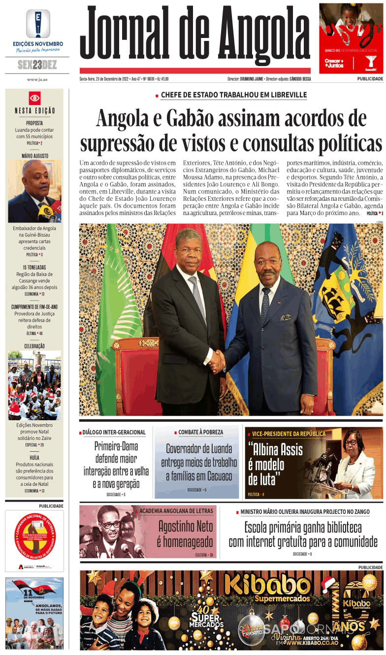 Jornal De Angola 23 Dez 2022 Jornais E Revistas Sapo 24 2018