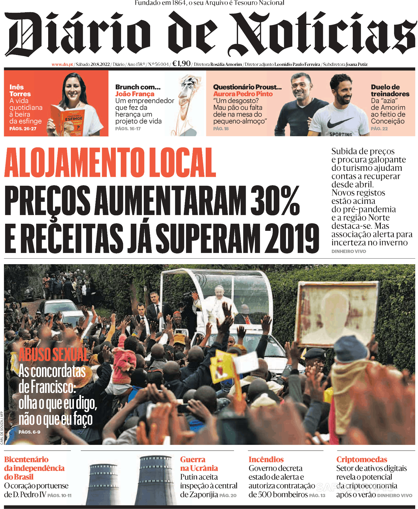 Diário de Notícias, Capa jornal Diário de Notícias · 20 agosto 2022